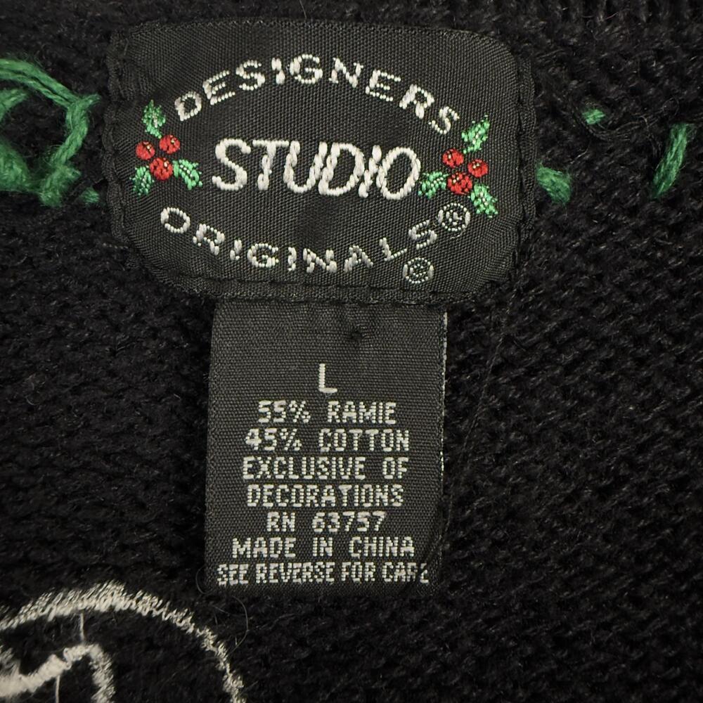 Vintage Embroidered Christmas Cardigan Sweater Rocking Horse Beaded Black Size L - Picture 4 of 10